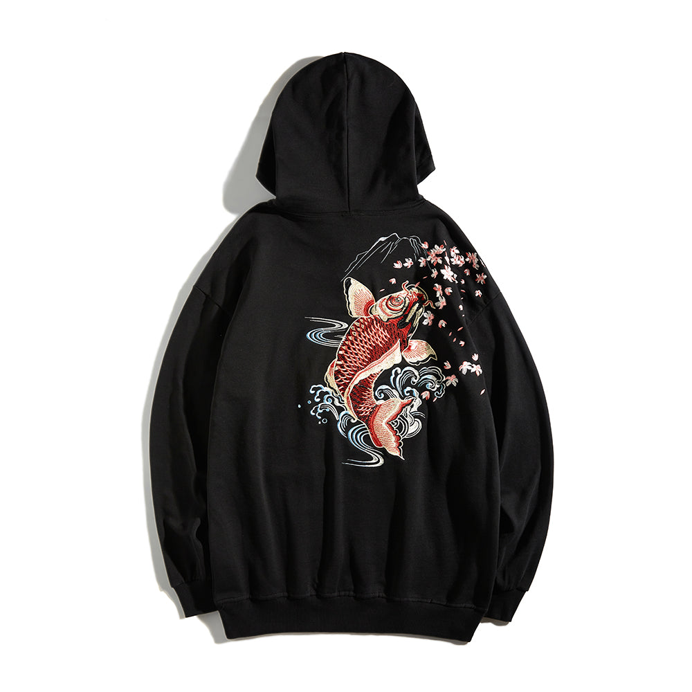 KH9197 Red Koi Embroidery Hoodie product image