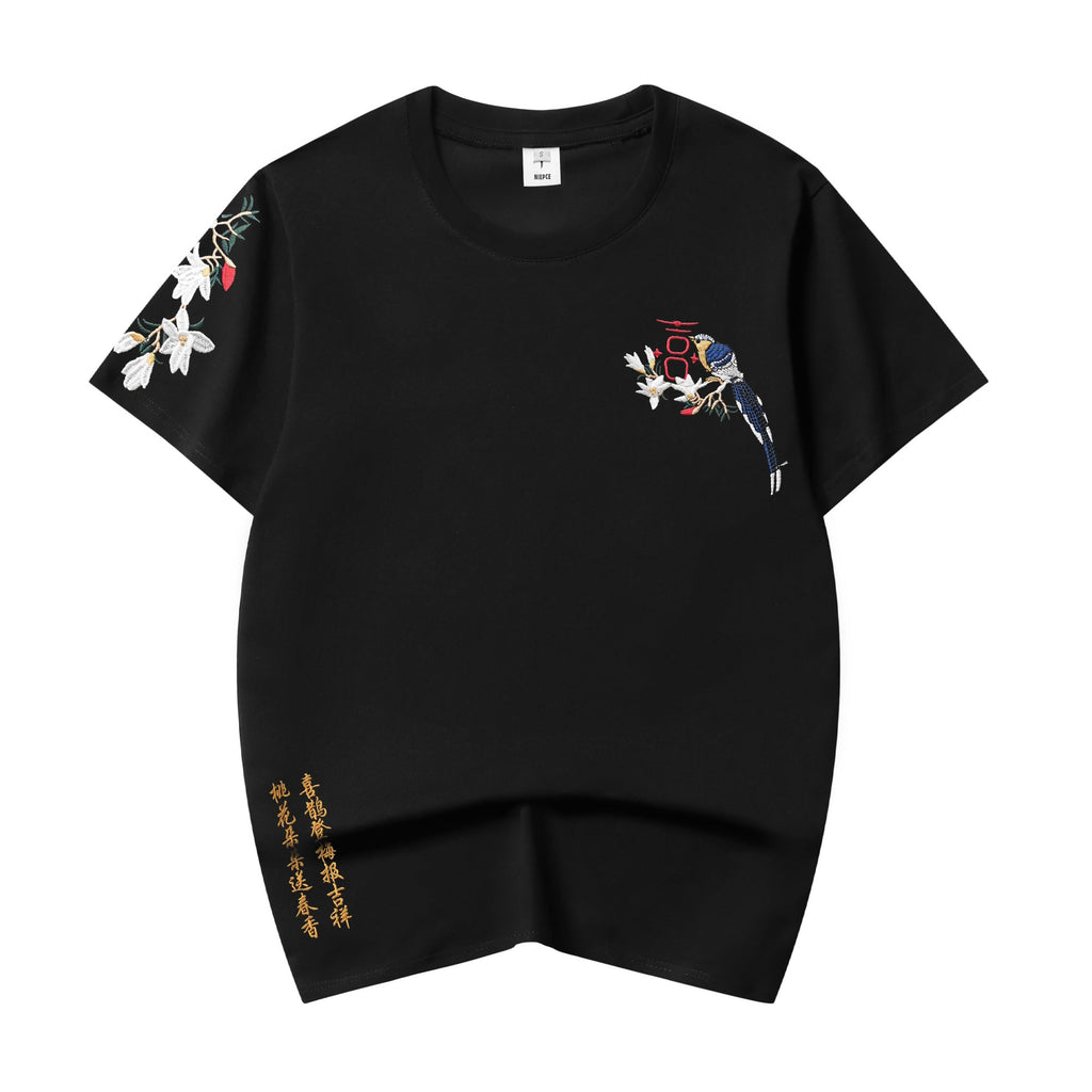 ET513 Flower and Birds Embroidered Tee product image