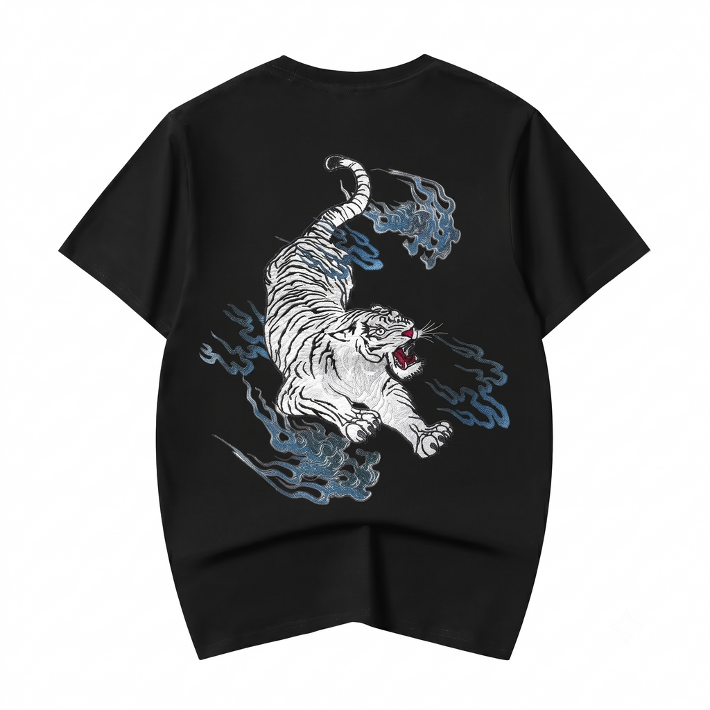 ET9817 Flaming White Tiger Embroidered Tee product image
